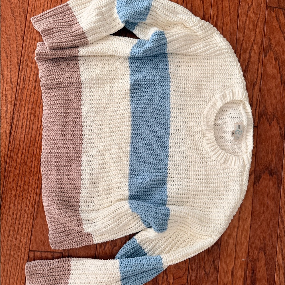 Striped Women's Sweater - Cream, Blue, and Brown